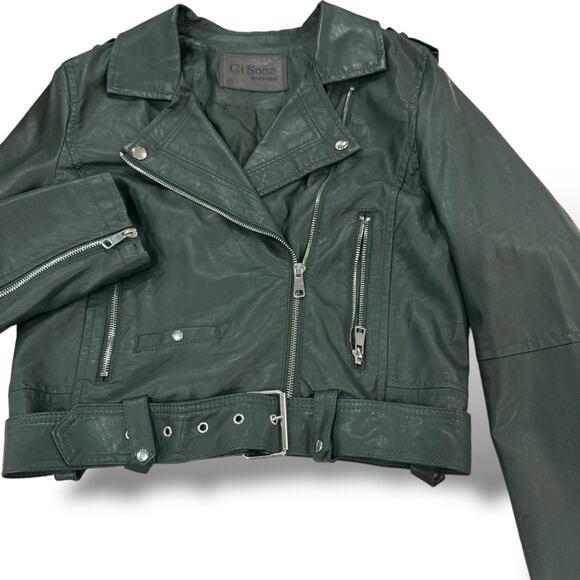 CiSono by Cavalini Green Vegan Leather Moto Jacket Medium Hunter Green Jacket - Picture 16 of 16